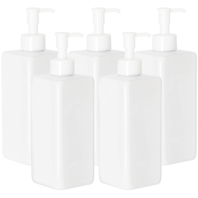 Youngever 5 Pack 16 Ounce Plastic Pump Bottles, Refillable Square Plastic Pump Bottles for Dispensing Lotions, Shampoos and More (White) - Image 1