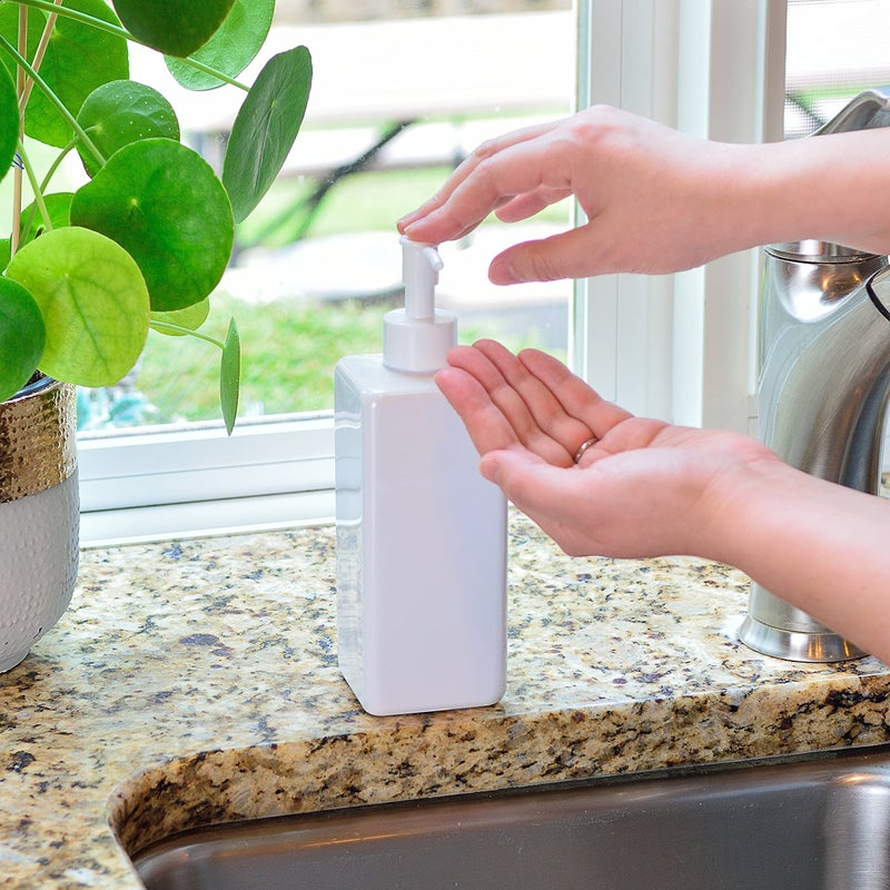 Youngever 5 Pack 16 Ounce Plastic Pump Bottles, Refillable Square Plastic Pump Bottles for Dispensing Lotions, Shampoos and More (White) - Image 4