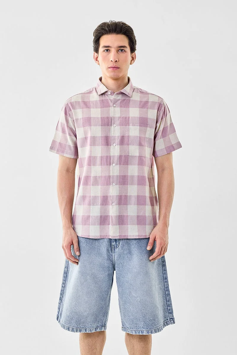 سنيتش Pink Checkered Half Sleeve Regular Fit Shirt
