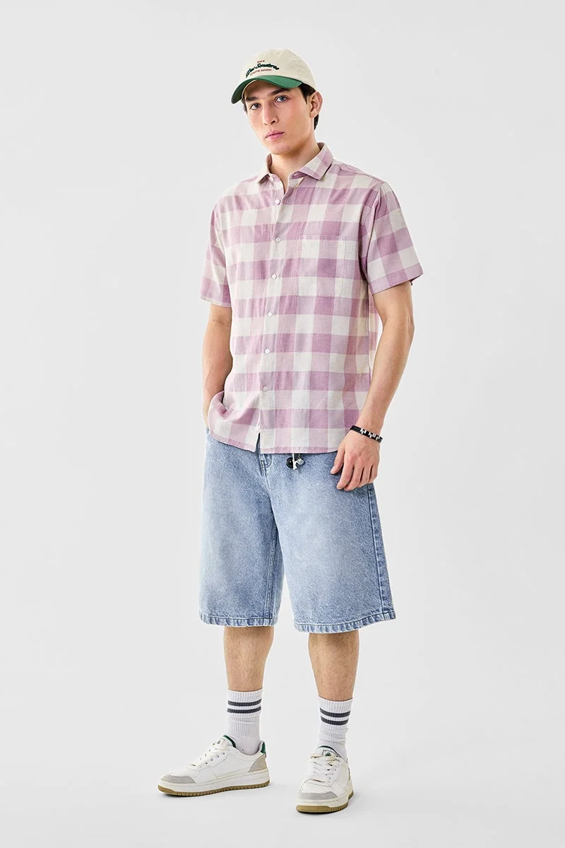 سنيتش Pink Checkered Half Sleeve Regular Fit Shirt