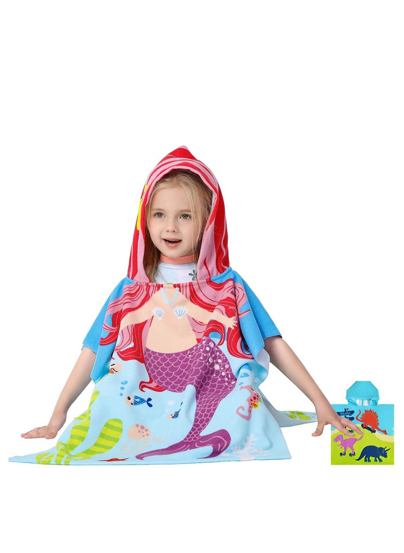 SYOSI Kids Bath Towel for 1-6 Years Toddler, 1Pcs Kids Hooded Towel, Microfiber Bath Towel Super Soft Robe Poncho Bathrobe, Boys Girls Swimming Beach Holiday Water Playing Pool Bath Coverups (3D Mermaid)  - Image 1