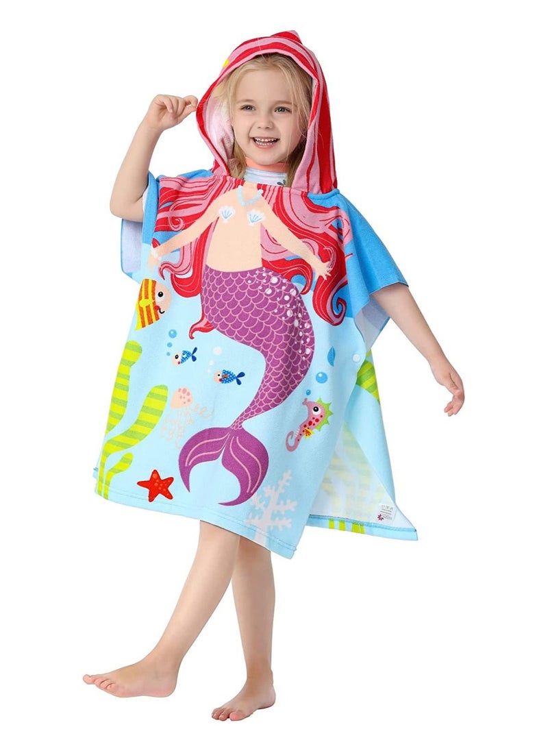 SYOSI Kids Bath Towel for 1-6 Years Toddler, 1Pcs Kids Hooded Towel, Microfiber Bath Towel Super Soft Robe Poncho Bathrobe, Boys Girls Swimming Beach Holiday Water Playing Pool Bath Coverups (3D Mermaid)  - Image 2