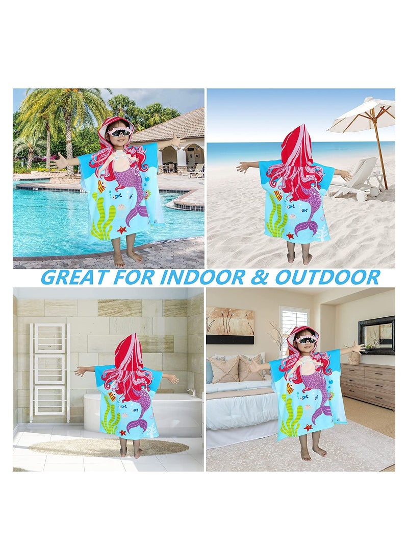 SYOSI Kids Bath Towel for 1-6 Years Toddler, 1Pcs Kids Hooded Towel, Microfiber Bath Towel Super Soft Robe Poncho Bathrobe, Boys Girls Swimming Beach Holiday Water Playing Pool Bath Coverups (3D Mermaid)  - Image 3