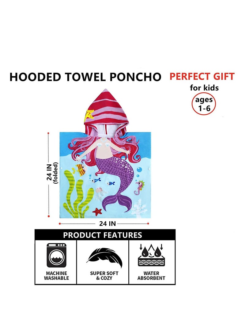SYOSI Kids Bath Towel for 1-6 Years Toddler, 1Pcs Kids Hooded Towel, Microfiber Bath Towel Super Soft Robe Poncho Bathrobe, Boys Girls Swimming Beach Holiday Water Playing Pool Bath Coverups (3D Mermaid)  - Image 5