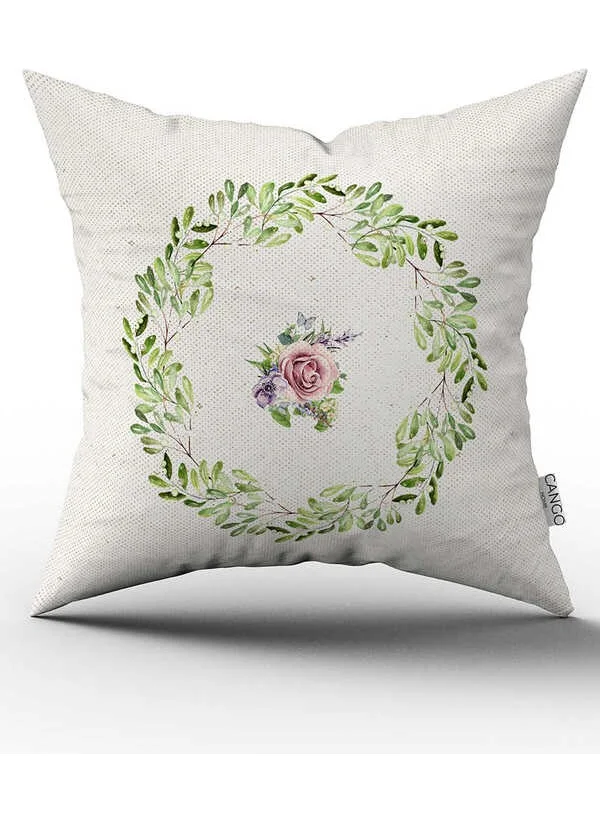 Cango Home Double Sided Cream Pink Floral Patterned Digital Printed Throw Pillow Cover CGH1066