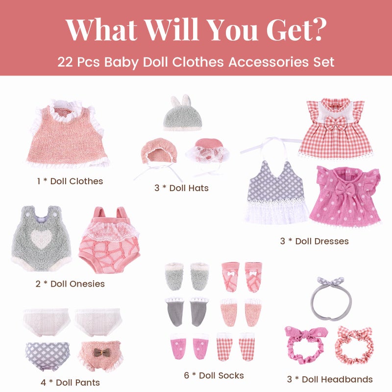 BABESIDE 6 Sets of Baby Doll Clothes for 12-15 Inch Dolls, Various Styles Baby Dolls Clothes and Doll Accessories Set with Dolls Hats Socks for Girls Pretend Play Toys - Image 4