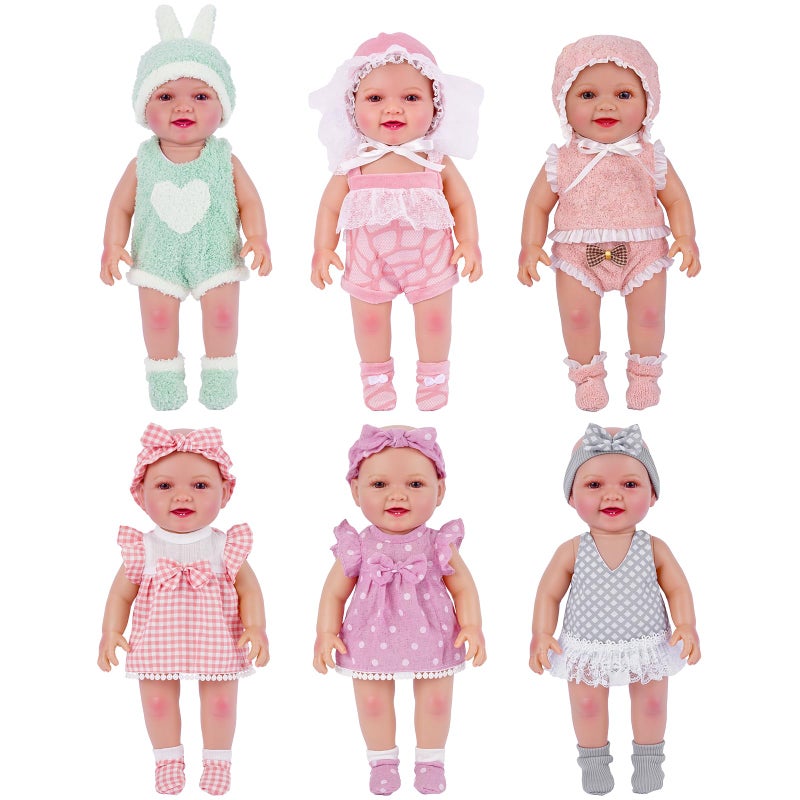 BABESIDE 6 Sets of Baby Doll Clothes for 12-15 Inch Dolls, Various Styles Baby Dolls Clothes and Doll Accessories Set with Dolls Hats Socks for Girls Pretend Play Toys - Image 1