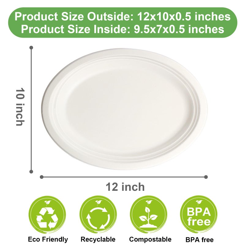 EcoAvance Oval Eco Friendly Disposable Plates - Large Heavy Duty Paper Plates 12 inch  Bulk Pack for BBQ  Party  Picnic - Image 3