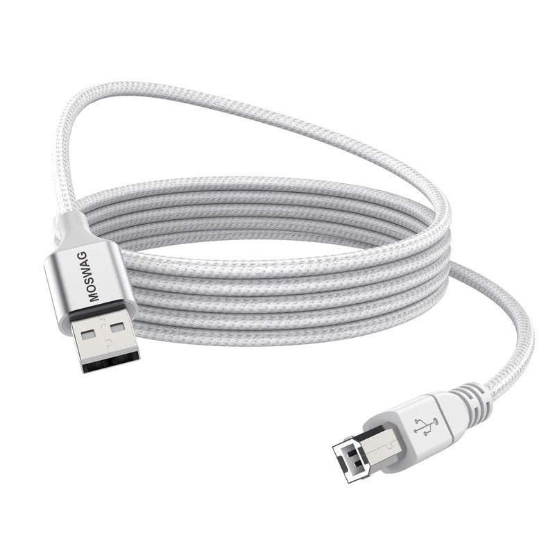 كابل طابعة USB MOSWAG بطول 6.6 قدم/2 متر، كابل طابعة USB متين USB 2.0 من ذكر نوع A إلى ذكر نوع B، كابل ماسح ضوئي عالي السرعة لـ HP وCanon وDell وEpson وLexmark وXerox وBrother وSamsung والمزيد - Image 1