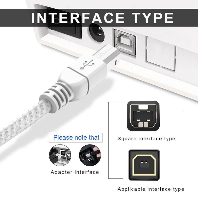 كابل طابعة USB MOSWAG بطول 6.6 قدم/2 متر، كابل طابعة USB متين USB 2.0 من ذكر نوع A إلى ذكر نوع B، كابل ماسح ضوئي عالي السرعة لـ HP وCanon وDell وEpson وLexmark وXerox وBrother وSamsung والمزيد - Image 2