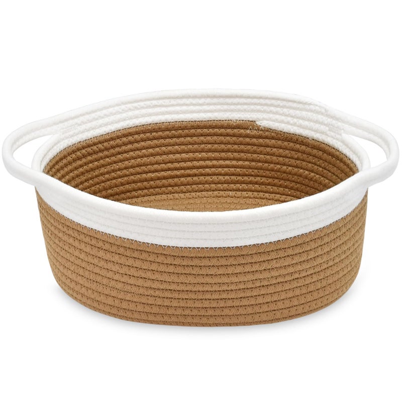 ABenkle Small Basket 12x 8 x 5 Cute Small Woven Basket Rope Room Shelf Storage Basket Cat Dog Toys Basket Chest Box Decorative Empty Gift Basket with Handles Brown