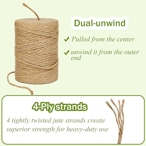 Leecogo Jute Twine 328 Feet 2.5mm 4Ply Heavy Duty Brown Jute Rope String for Home Gardening Plant Picture Hanger Industrial Packing Mason Jars Wedding Decorations Crafts - Image 4