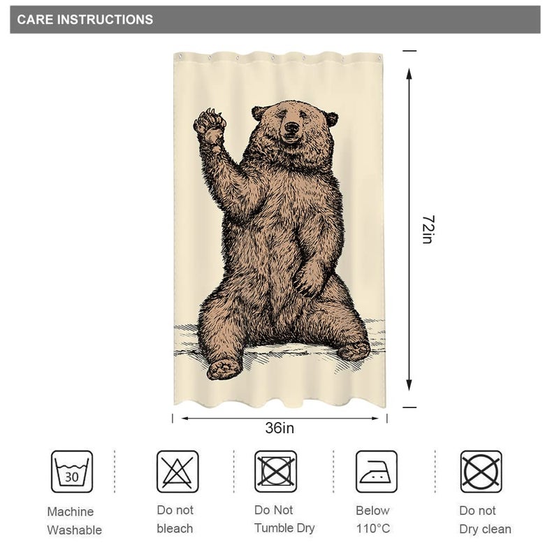 ريديكور RIYIDECOR مضحك كشك صغير الدب RV ستارة دش 36WX72H بوصة حيوان ضيقة نصف المشي منفردة الاطفال بني قل مرحبا أطفال ديكور الأقمشة الحمام بوليستر مقاوم للماء السنانير WW-PYKF - Image 5