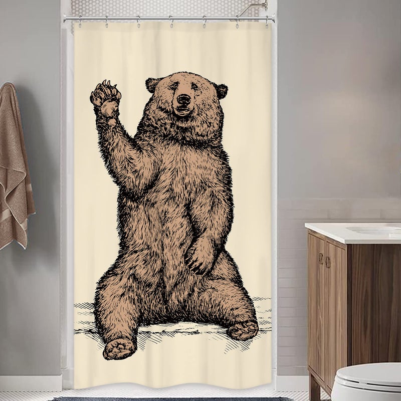 ريديكور RIYIDECOR مضحك كشك صغير الدب RV ستارة دش 36WX72H بوصة حيوان ضيقة نصف المشي منفردة الاطفال بني قل مرحبا أطفال ديكور الأقمشة الحمام بوليستر مقاوم للماء السنانير WW-PYKF - Image 2