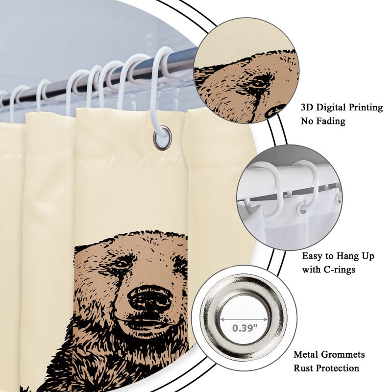 ريديكور RIYIDECOR مضحك كشك صغير الدب RV ستارة دش 36WX72H بوصة حيوان ضيقة نصف المشي منفردة الاطفال بني قل مرحبا أطفال ديكور الأقمشة الحمام بوليستر مقاوم للماء السنانير WW-PYKF - Image 3