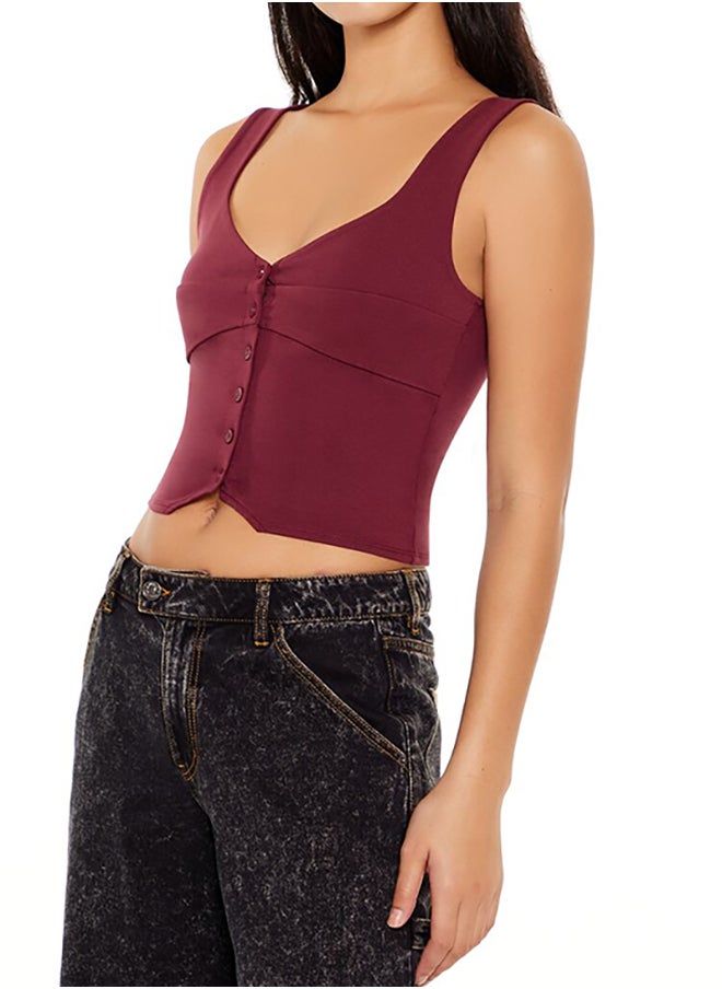 FOREVER 21 Ponte Knit Button-Front Crop Top  - Image 2
