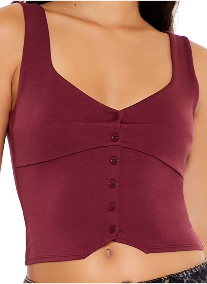 FOREVER 21 Ponte Knit Button-Front Crop Top  - Image 5