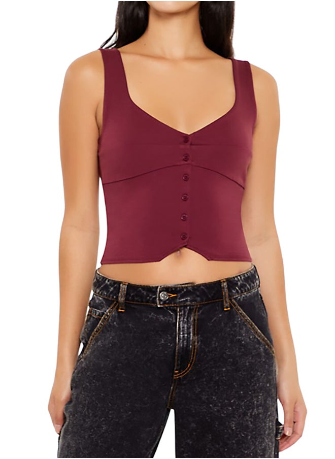FOREVER 21 Ponte Knit Button-Front Crop Top  - Image 1