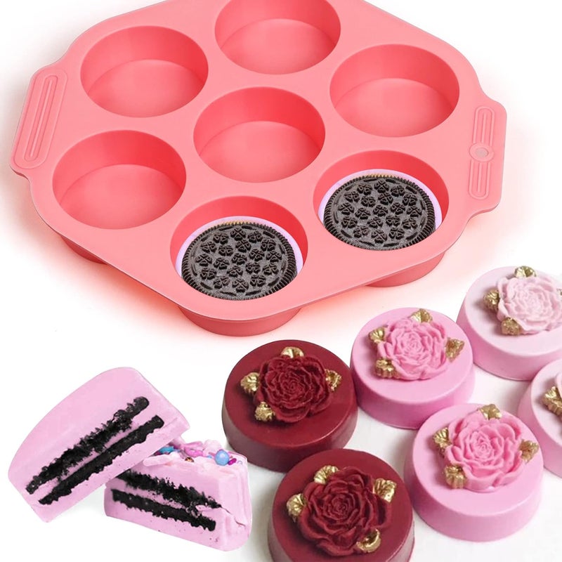 Sidosir 2Pcs Oreo Cookie Chocolate Silicone Mold, 7-Cavity Round Cylinder Oreo Chocolate Cover Molds for Candy, Silicone Baking Molds for Mini Cakes, Jelly - Image 4