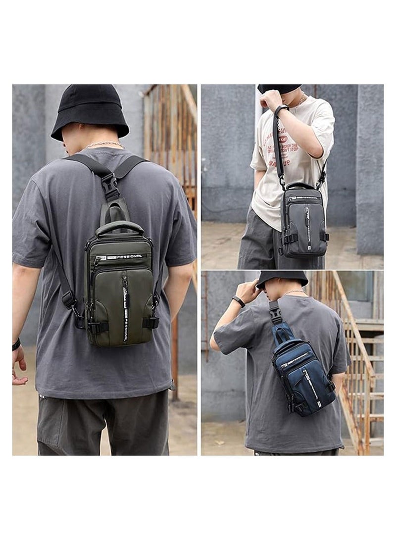 حقيبة حبال حقائب كتف حقيبة صدر للرجال حقيبة كتف مقاومة للماء من النايلون مع منفذ شحن - Image 2