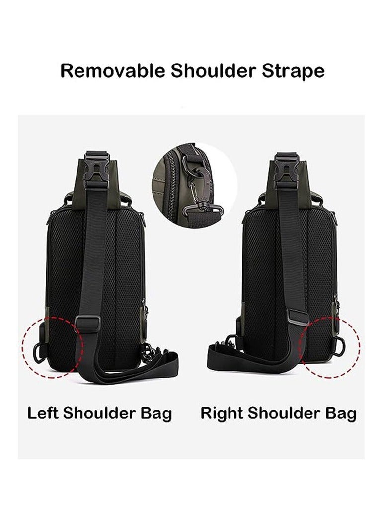 حقيبة حبال حقائب كتف حقيبة صدر للرجال حقيبة كتف مقاومة للماء من النايلون مع منفذ شحن - Image 4
