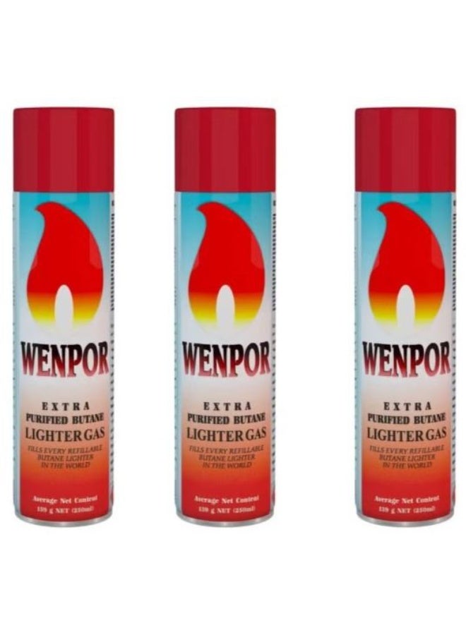 Wenpor Butane Gas Filling Cylinder 250Ml 3pcs - Image 1