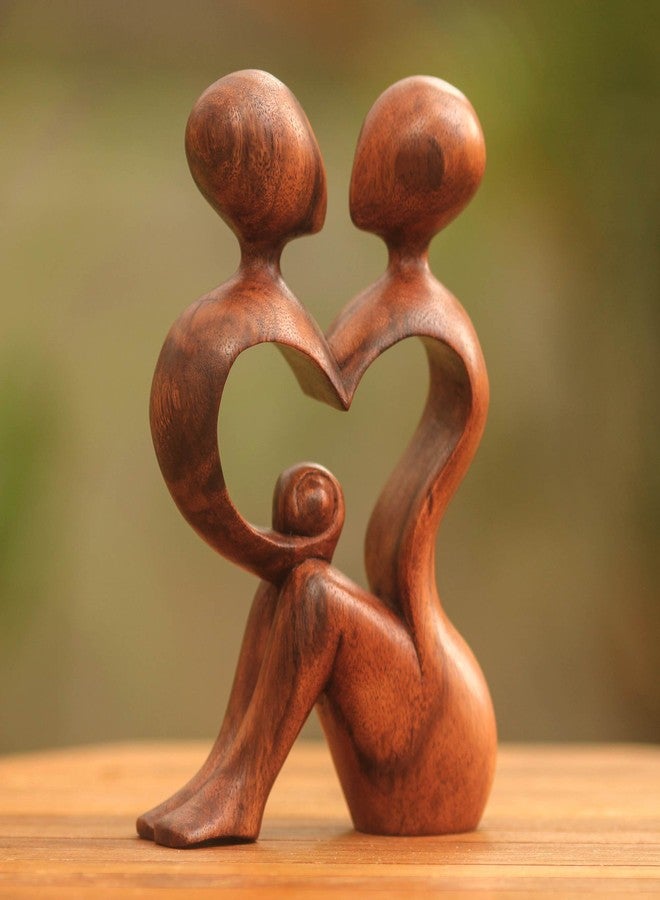 NOVICA Natural Brown Romantic Love Suar Wood Heart Shaped Abstract Human Figure Sculpture, 7.5" Tall 'A Heart Shared by Two' - Image 2