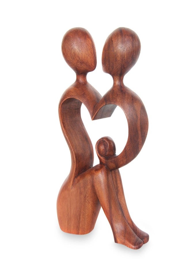 NOVICA Natural Brown Romantic Love Suar Wood Heart Shaped Abstract Human Figure Sculpture, 7.5" Tall 'A Heart Shared by Two' - Image 1