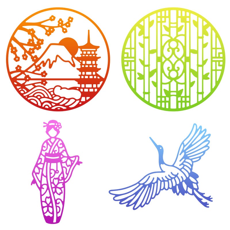 ORIGACH ORIGACH 4 Pcs Oriental Japanese Geisha Chinese White Crane Screen Cutting Dies Embossing Stencils Template Mould for DIY Scrapbooking Card Making
