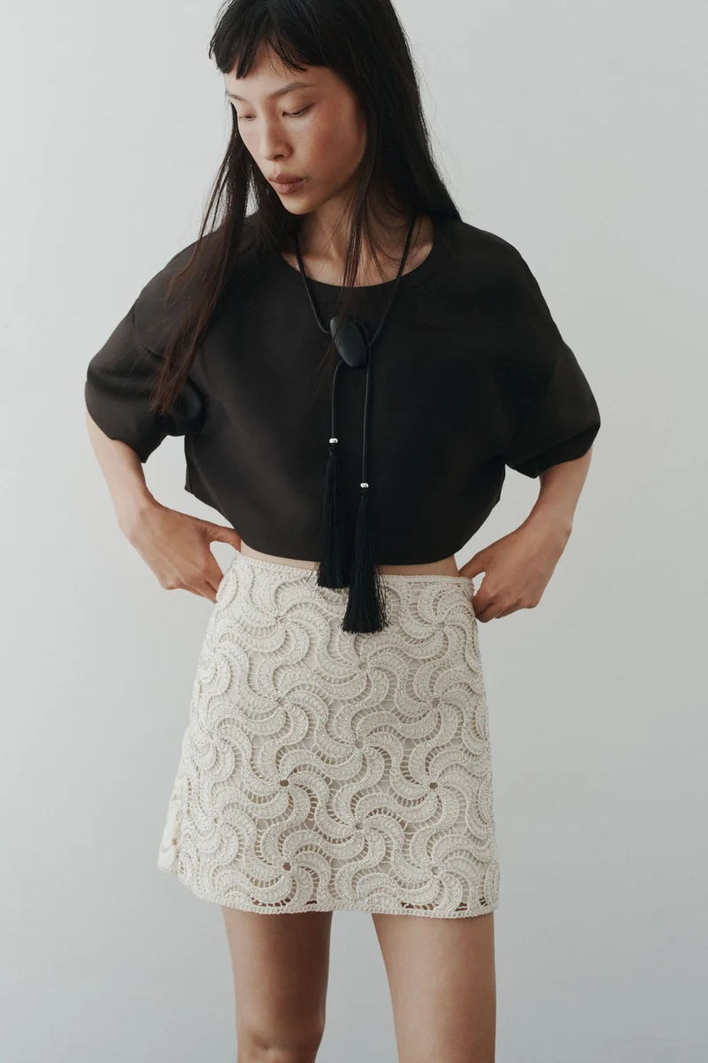 H&M Beaded crochet-look skirt