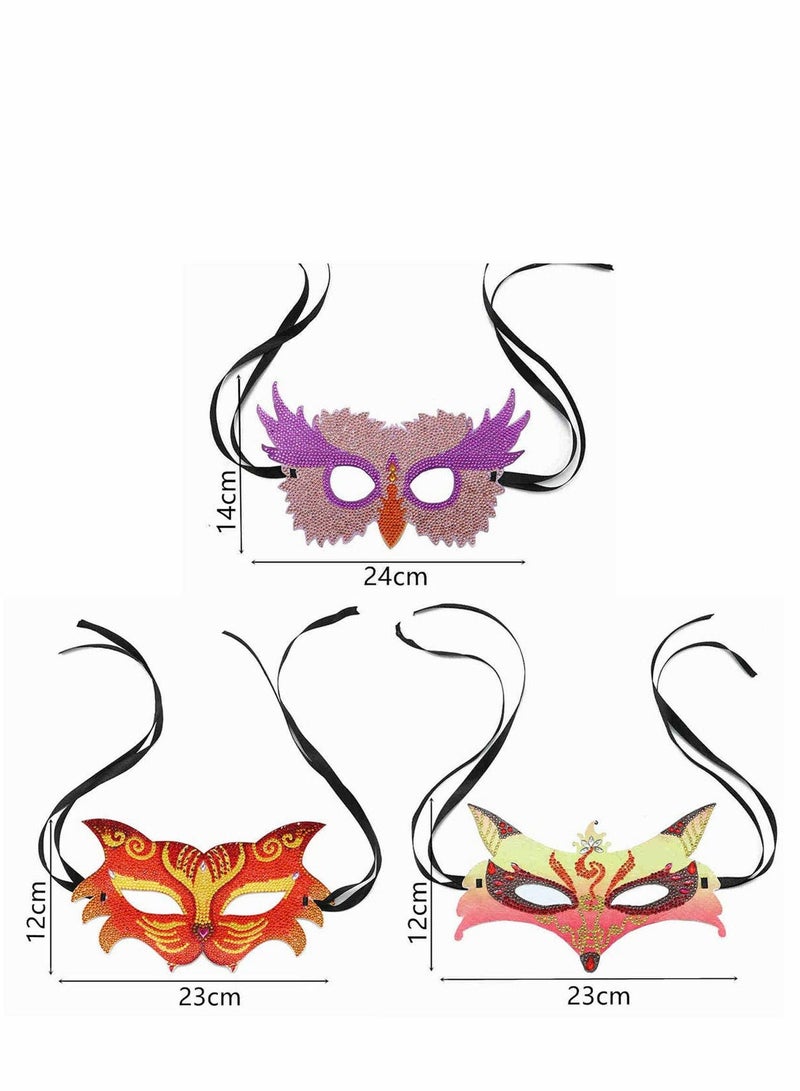 Y&D Masquerade Mask for Women Man DIY 5D Diamond Paintings Carnival Mardi Gras Prom Ball Bar Costume Party Supplies, Tiger Fox Owl, 3 Pieces  - Image 4