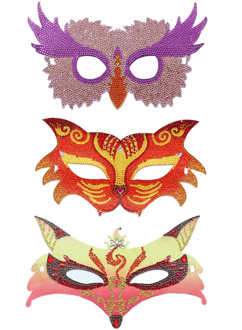 Y&D Masquerade Mask for Women Man DIY 5D Diamond Paintings Carnival Mardi Gras Prom Ball Bar Costume Party Supplies, Tiger Fox Owl, 3 Pieces  - Image 1