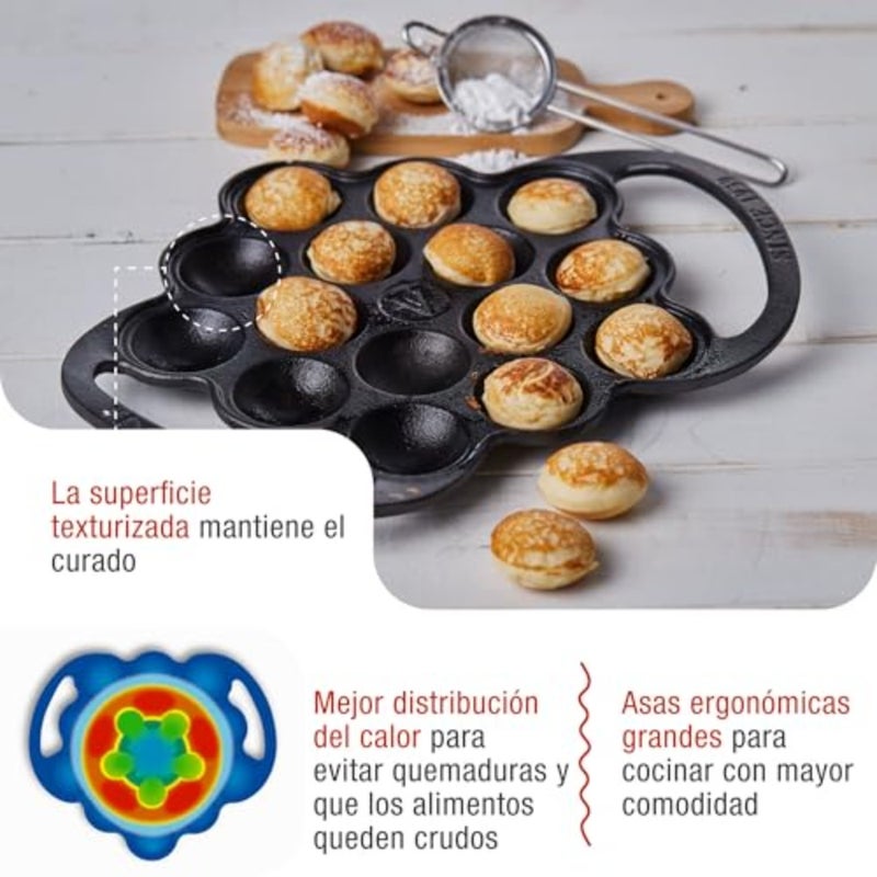 Cast-Iron Poffertjes Dutch Pancake Pan with Loop Handles, Preseasoned with Flaxseed Oil, Made in Colombia - Image 3