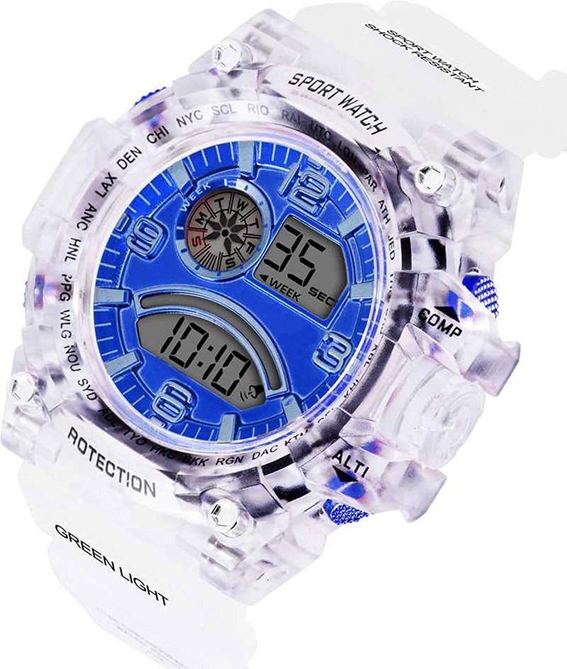 Acnos Plastic Premium Brand-A Digital Watch With Square Led Shockproof Multi-Functional Automatic Blue Dial White Strap Waterproof Digital Sports Watch For Men's Kids,Boys - Watch For Men Pack Of 2 - Image 4