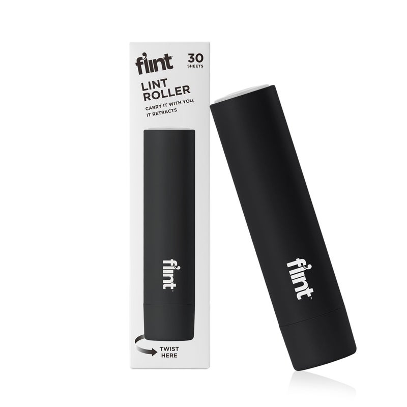 Flint Classic Black Retractable Mini Lint Roller with 30 Extra Sticky Sheets, Small and Portable Lint Roller, Ideal Pet Hair Remover, Travel Lint Rollers for pet Hair Extra Sticky - Image 1