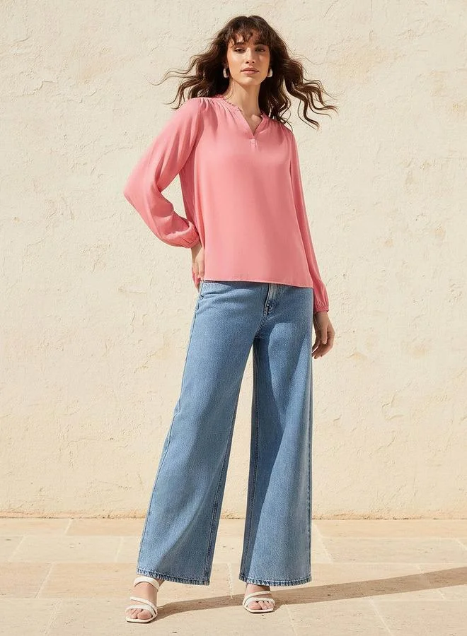Splash FAV Viscose Top with Mandarin Collar