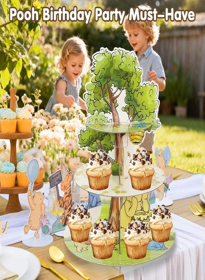 Heboland Winnie Cupcake Stand, 3-Tier Cardboard Cupcake Holder for Classic Winnie Bear Baby Shower Birthday Cupcake Decorations - Image 2