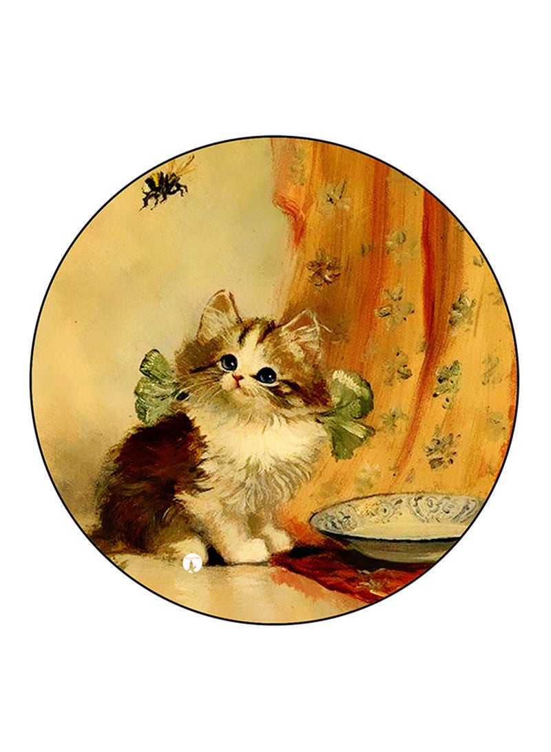 RKN Cat Printed Mouse Pad Round  Multicolour