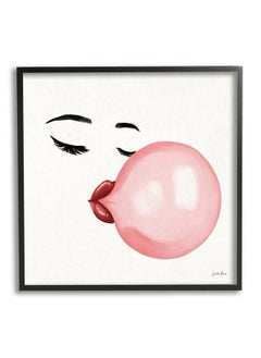 Stupell Industries Glamorous Face Blowing Bubble Gum Bold Lips, Designed by Janelle Penner Black Framed Wall Art, 24 x 24, Pink  - Image 1