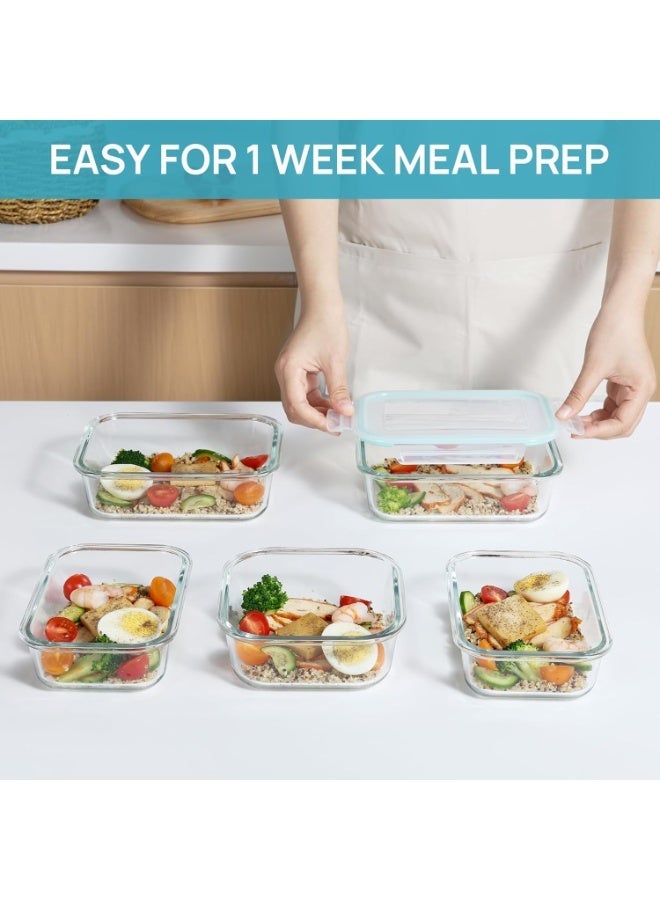MOMENT 8-Pack Glass Food Storage Containers with Locking Lids | Leakproof Airtight Meal Prep Containers | Borosilicate Glass | Microwave, Oven, Freezer & Dishwasher Safe | BPA-Free Kitchen Storage Set - Image 5