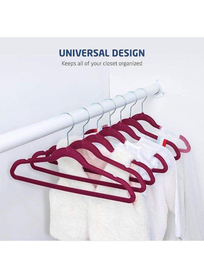 Zober Velvet Kids Hangers for Closet - Pack of 50 Non Slip Childrens Hangers for Shirts, Pants & Dresses w/Swivel Hook - Durable Kids Clothes Hanger w/Notches - Small Hangers - Burgundy - Image 4