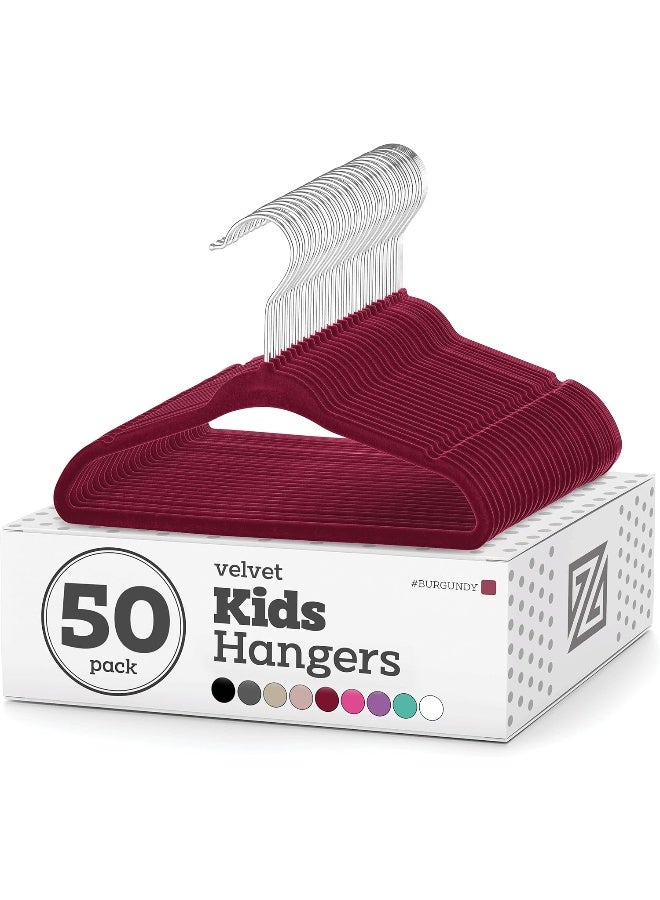 Zober Velvet Kids Hangers for Closet - Pack of 50 Non Slip Childrens Hangers for Shirts, Pants & Dresses w/Swivel Hook - Durable Kids Clothes Hanger w/Notches - Small Hangers - Burgundy - Image 5