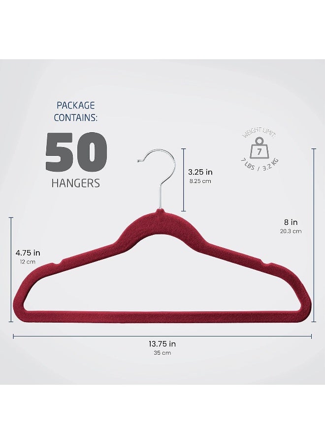 Zober Velvet Kids Hangers for Closet - Pack of 50 Non Slip Childrens Hangers for Shirts, Pants & Dresses w/Swivel Hook - Durable Kids Clothes Hanger w/Notches - Small Hangers - Burgundy - Image 3