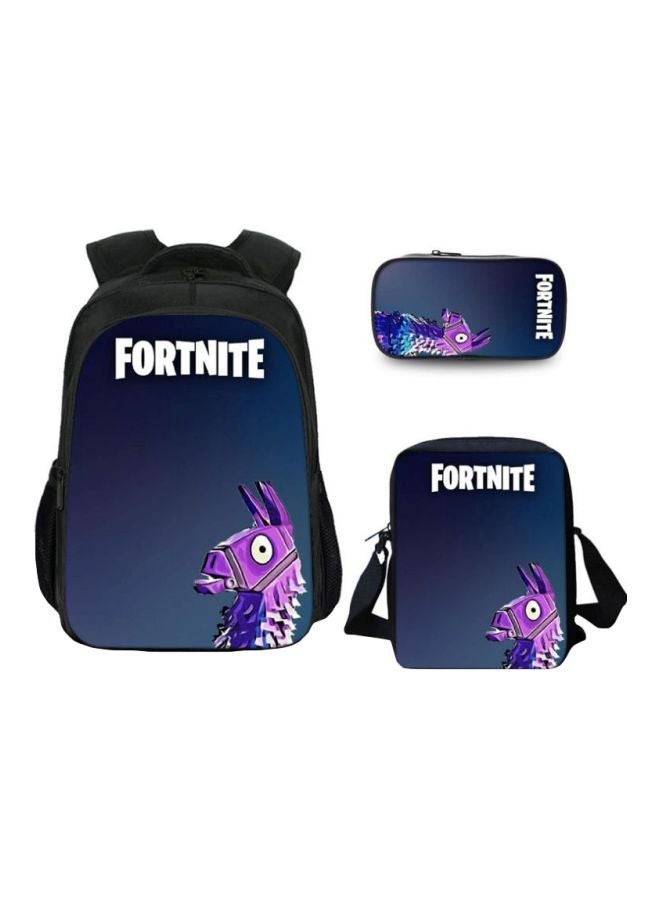 3-Piece Fortnite 3D Pattern Student Backpack Black/Blue/White