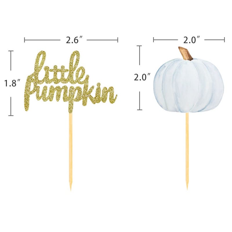 Aukolass Little Pumpkin Cupcake Toppers  Thanksgiving Birthday Baby Shower Fall Theme Party Decorations Gender Reveal Supplies - Set of 24 (blue) - Image 5