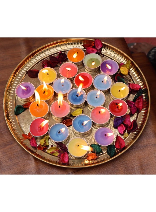 Pure Source India Handmade Flower Embossed Design Brass Puja Thali, Meenakari Pital Aarti Plate Used for Hindu Rituals Like Pooja, Karwa Chauth, Rakhi, Diwali, Return Gift Items (10 inches) - Image 4