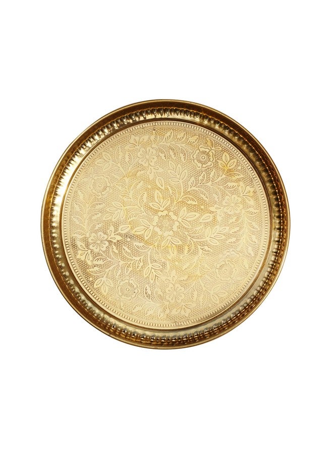 Pure Source India Handmade Flower Embossed Design Brass Puja Thali, Meenakari Pital Aarti Plate Used for Hindu Rituals Like Pooja, Karwa Chauth, Rakhi, Diwali, Return Gift Items (10 inches) - Image 1