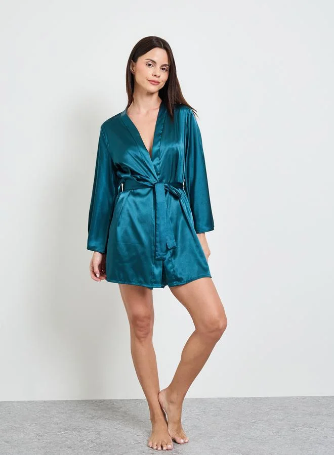 Take Two Teal Pack Of 3 - Lace Bralette, Shorts And Robe