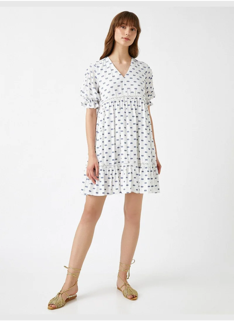 KOTON Short Sleeve Dress Printed V Neck