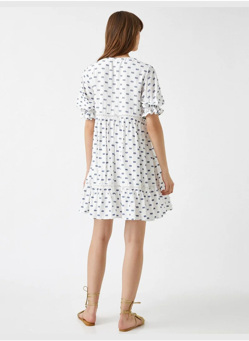 KOTON Short Sleeve Dress Printed V Neck
